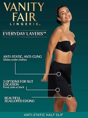 Vanity Fair Womens Everyday Layers Single Slit Half Slip 14" Length | Anti-static Nylon Underwear thumbnail 2