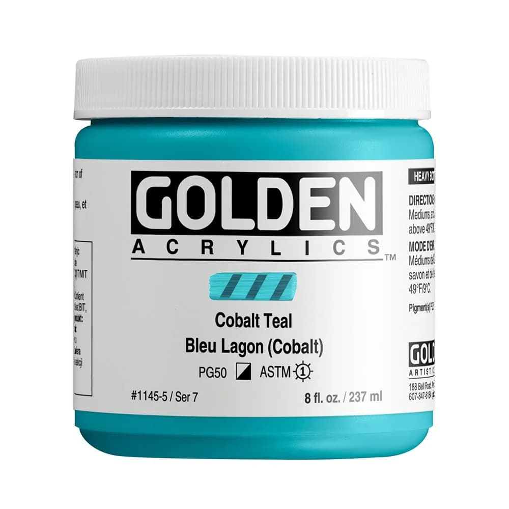 Golden Heavy Body Acrylics, Cobalt Teal, 8 fl. oz. Jar | Thick, smooth, pigment-rich artist paint — Cobalt Teal