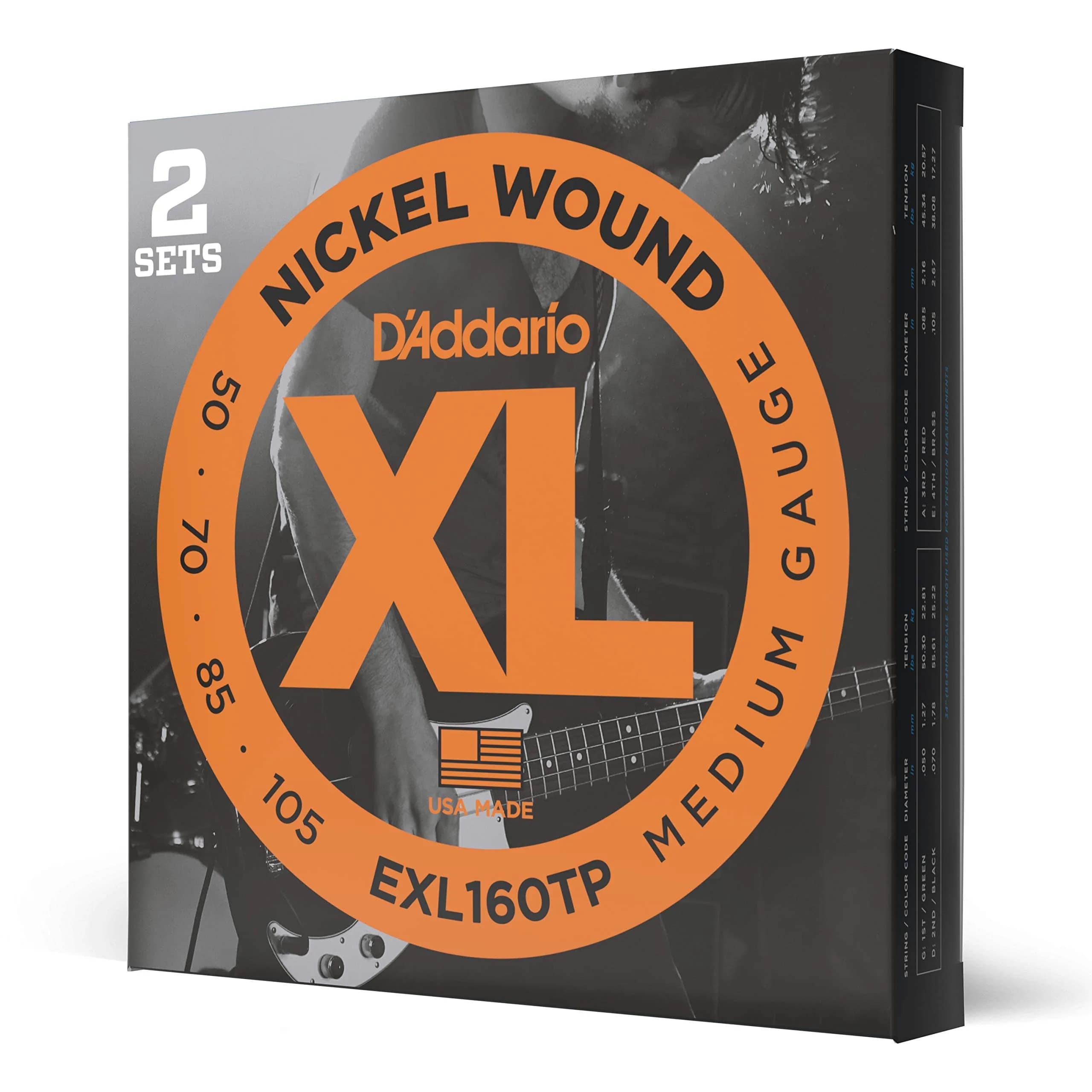 D'Addario XL Nickel Bass Guitar Strings 50-105 (2 Sets) | Bright Tone, Consistent Feel - main product image