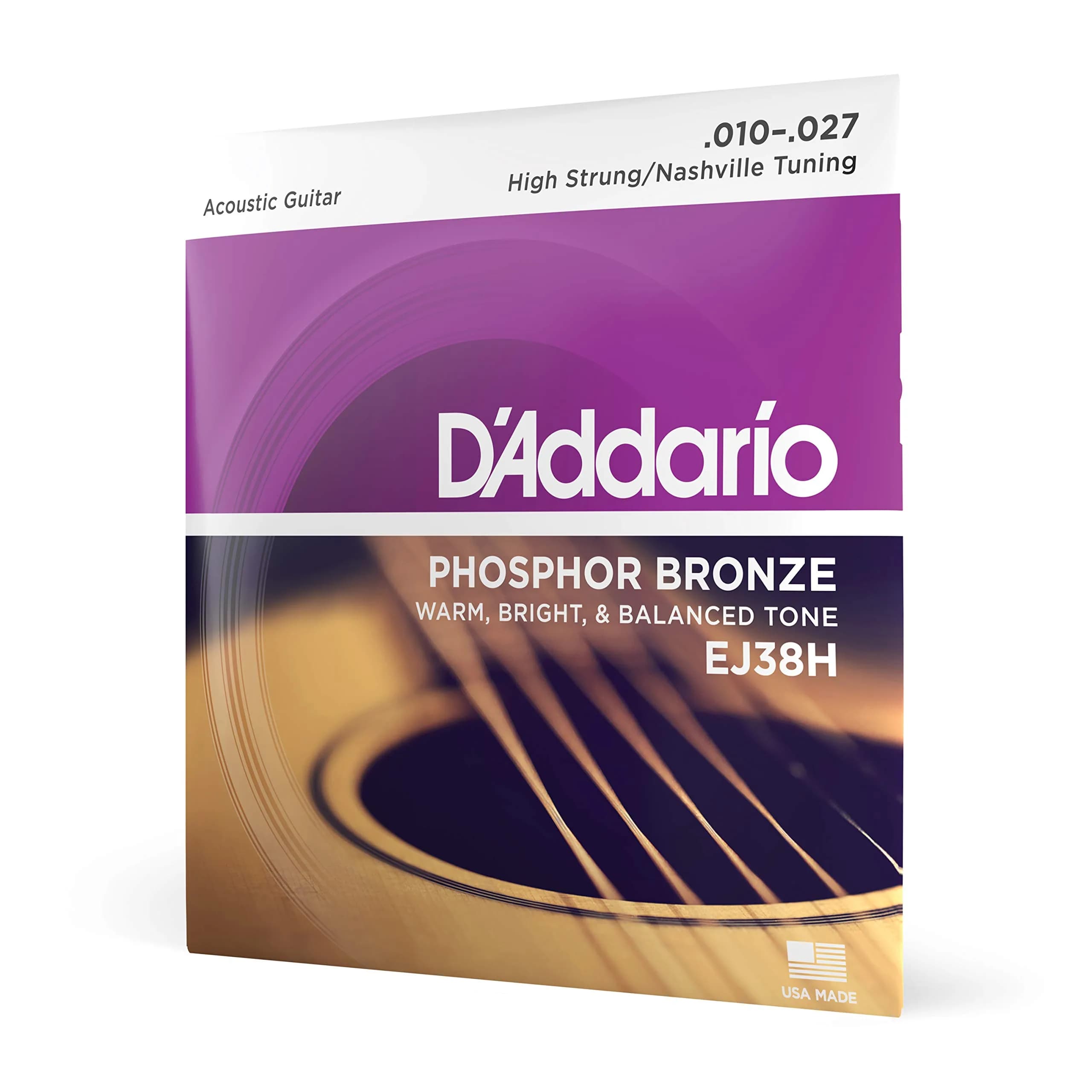 D'Addario EJ38H Phosphor Bronze Acoustic Guitar Strings - 10-27 High Strung/Nashville Tuning (1-Pack) - main product image