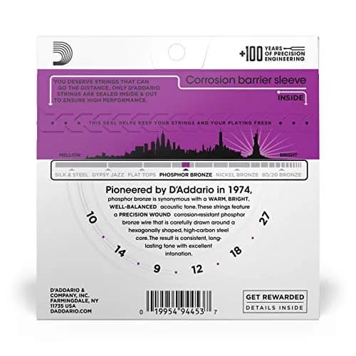 D'Addario EJ38H Phosphor Bronze Acoustic Guitar Strings - 10-27 High Strung/Nashville Tuning (1-Pack) thumbnail 2