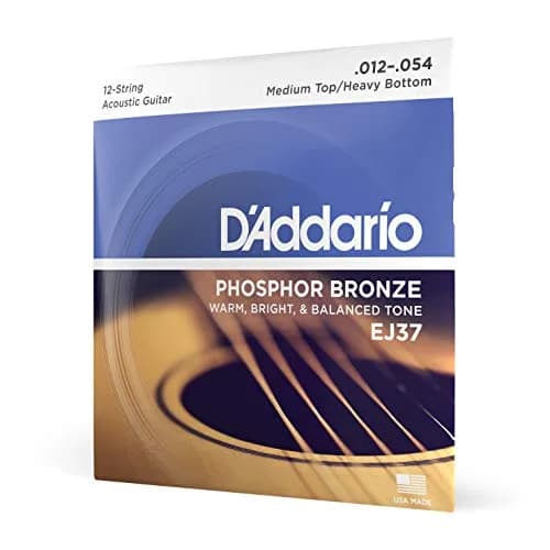 D'Addario EJ37 Phosphor Bronze 12-String Acoustic Guitar Strings 12-54 Set | Warm, Balanced Tone for All Genres thumbnail 1