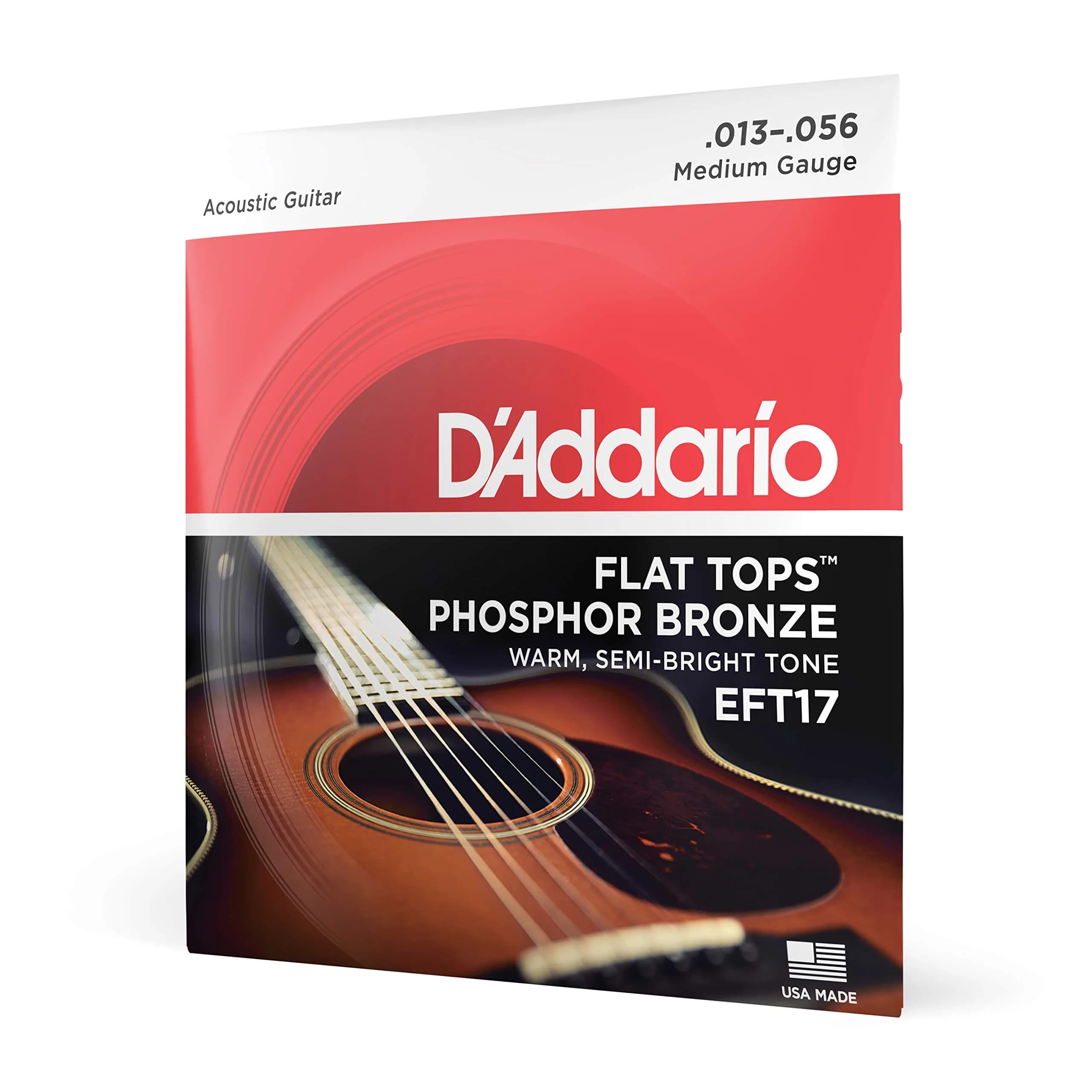 D'Addario Flat Tops Phosphor Bronze Strings EFT17 Medium 13-56 | Reduced Finger Noise for Recording & Slide Guitar - main product image