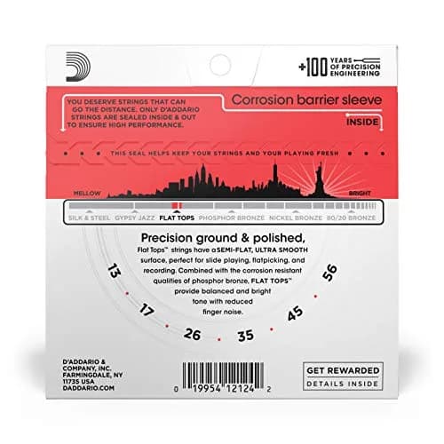 D'Addario Flat Tops Phosphor Bronze Strings EFT17 Medium 13-56 | Reduced Finger Noise for Recording & Slide Guitar thumbnail 3