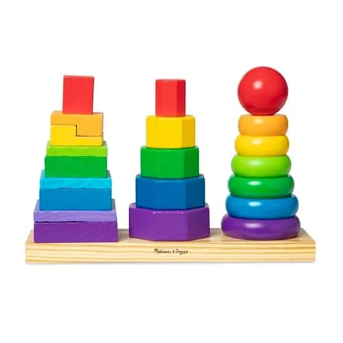 Melissa & Doug Geometric Stacker - Wooden Educational Toy,25 count | Colorful shape matching for toddlers thumbnail 1