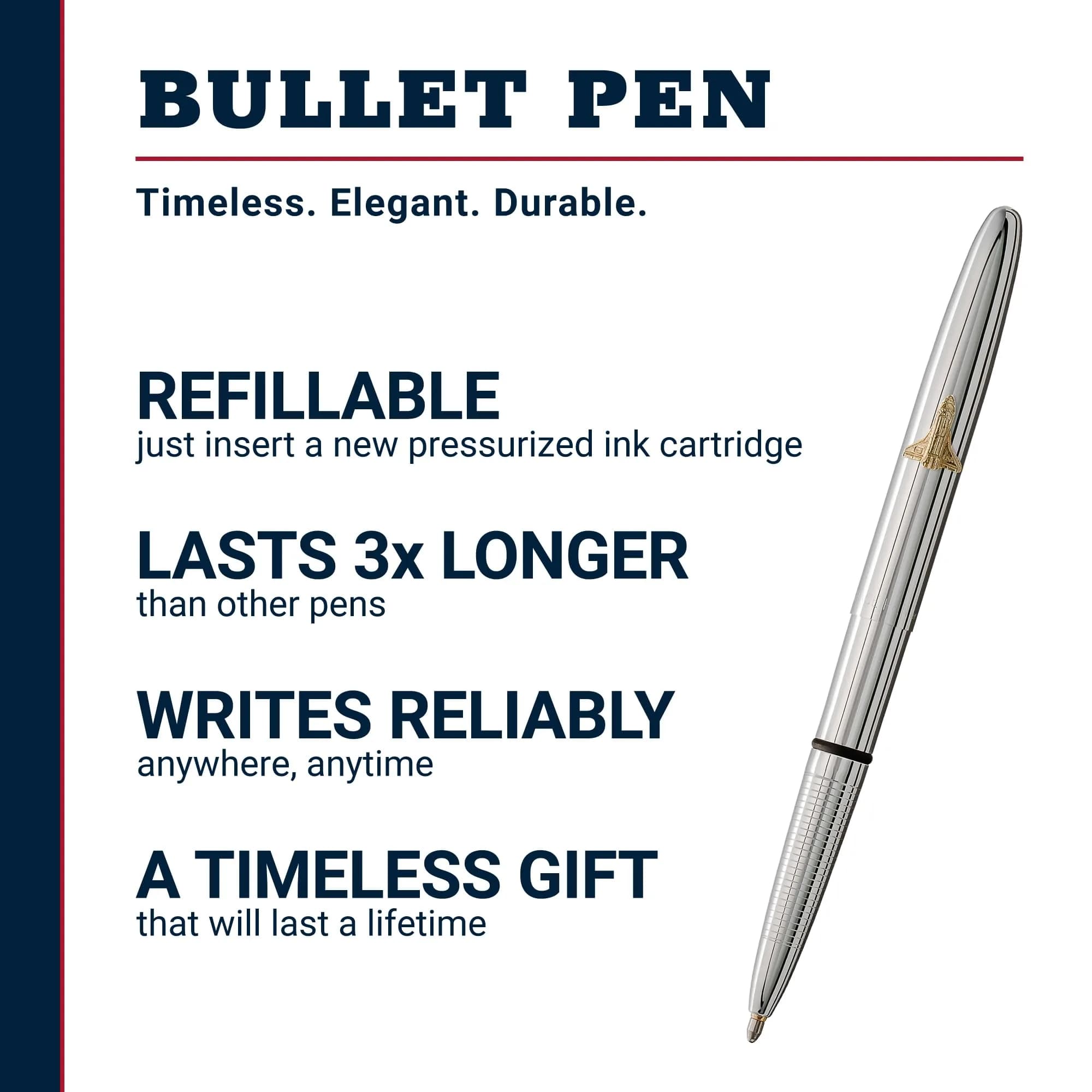 Fisher Space Pen Chrome Shuttle Emblem Pressurized Ballpoint Bullet Pen thumbnail 2