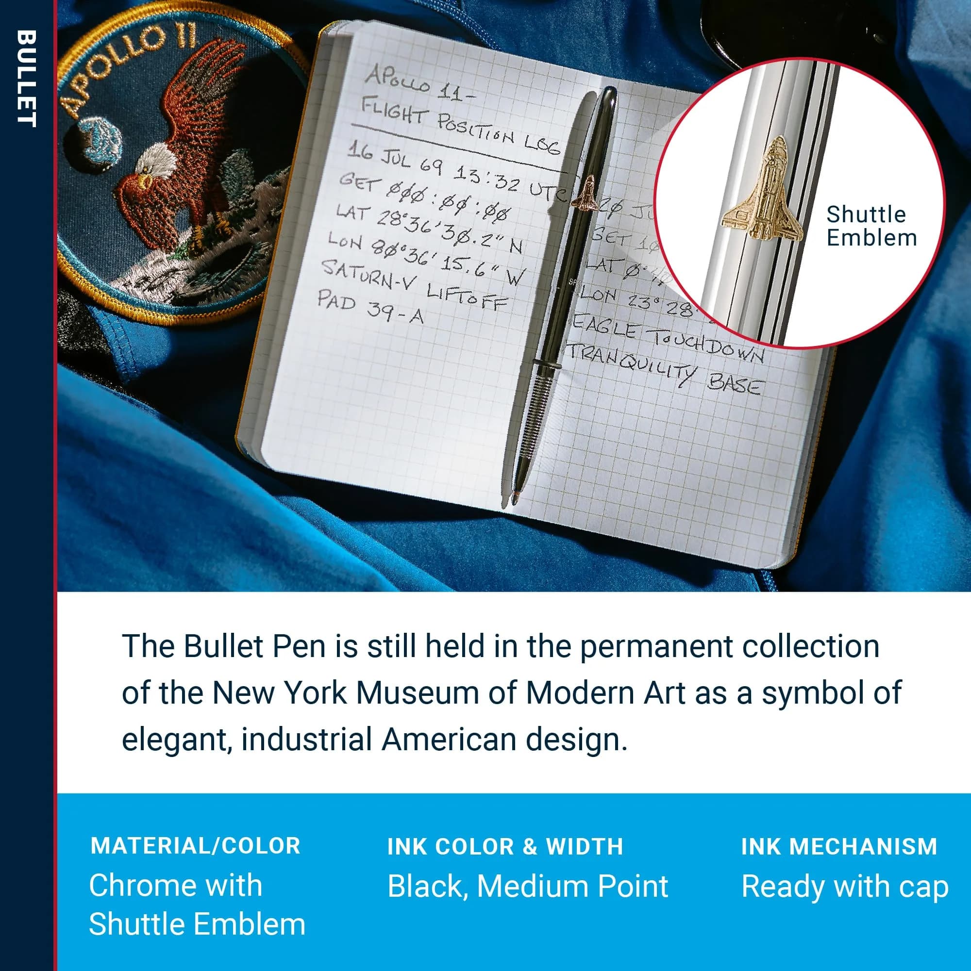 Fisher Space Pen Chrome Shuttle Emblem Pressurized Ballpoint Bullet Pen thumbnail 3