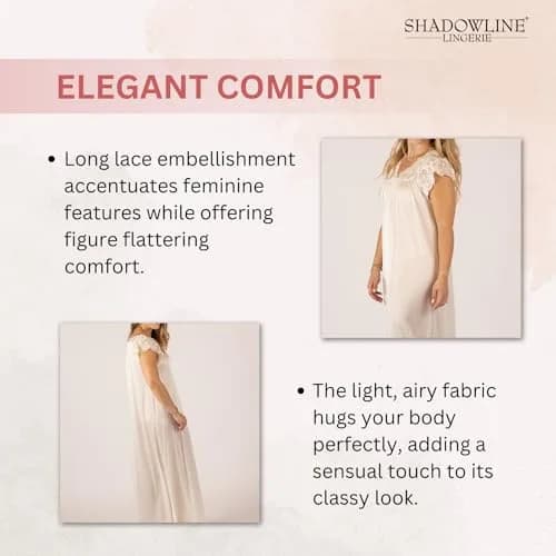 Shadowline Women’s Ivory Long Lace Nightgown | 53" Length Elegant Sleepwear from Satintrique Nylon thumbnail 4