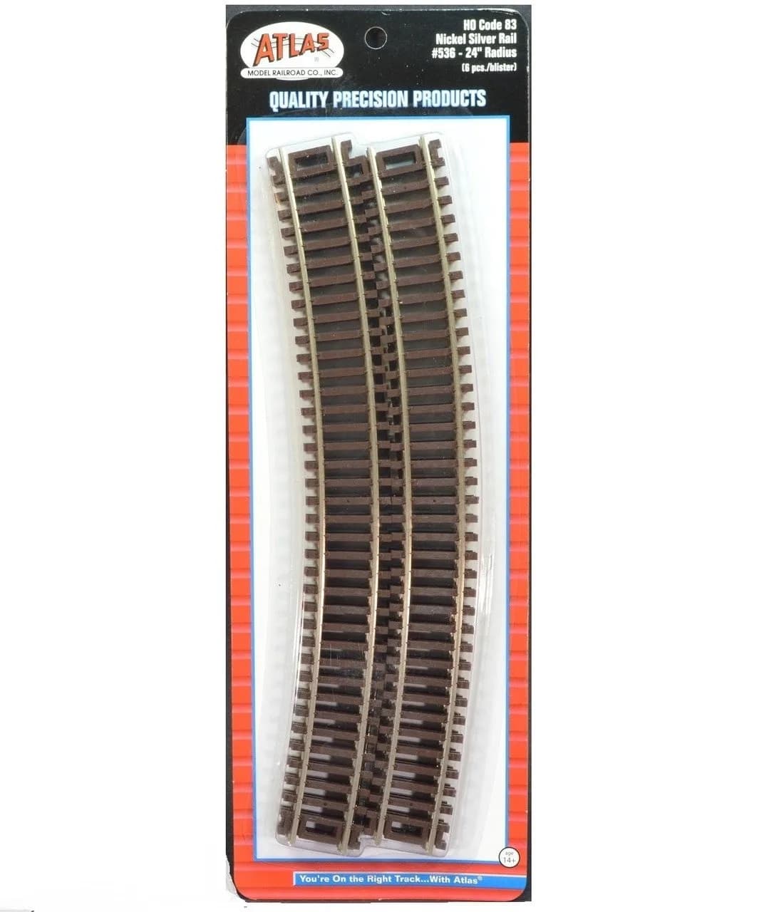 Atlas HO Scale Code 83 Snap Track 24" Radius Curve Sections (6-Pack, 16 Pieces Total) | Nickel Silver Rail — Brown