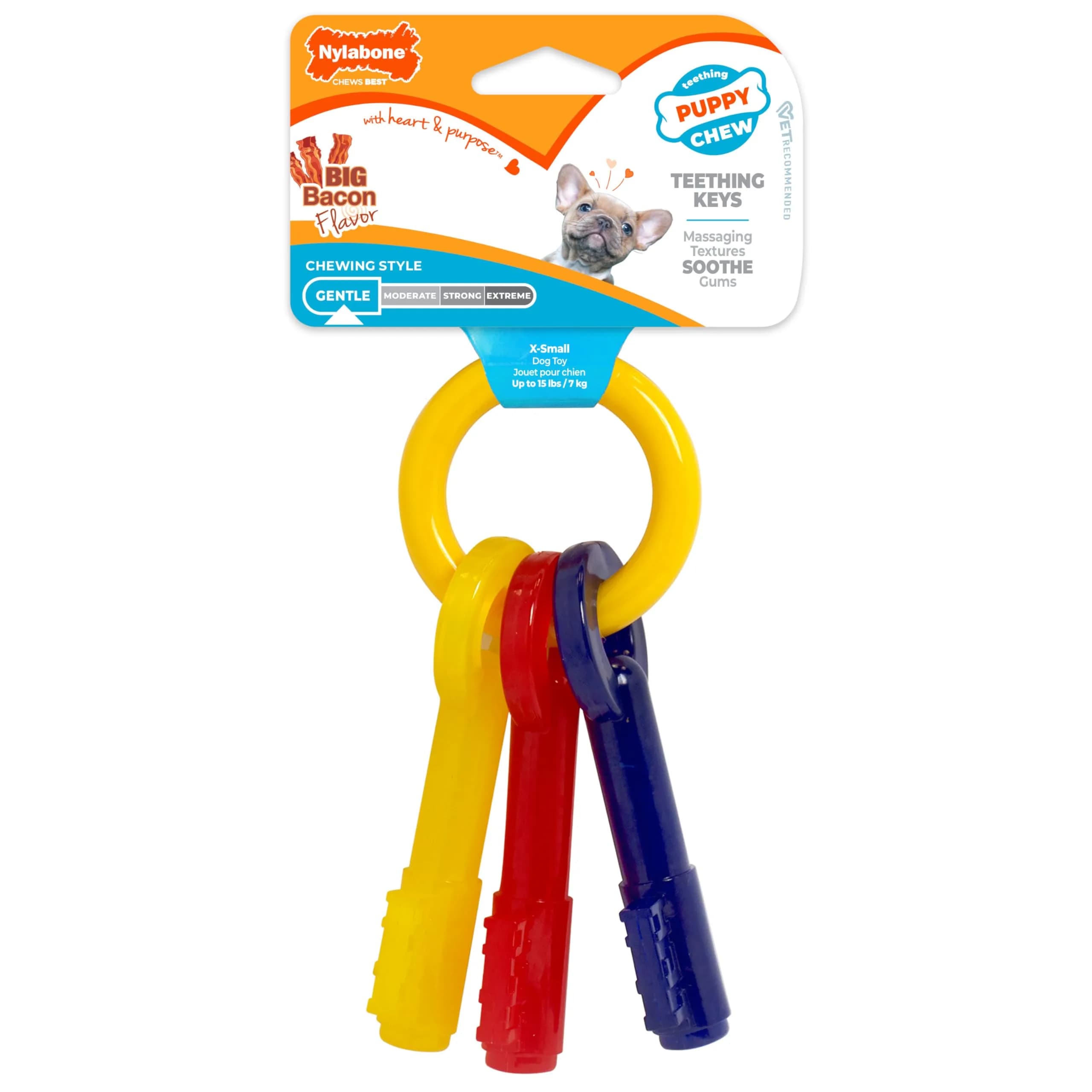 Nylabone Puppy Chew Teething Keys Dog Chew Toy, Bacon Flavor, X-Small | Soothes Gums, Cleans Teeth - main product image