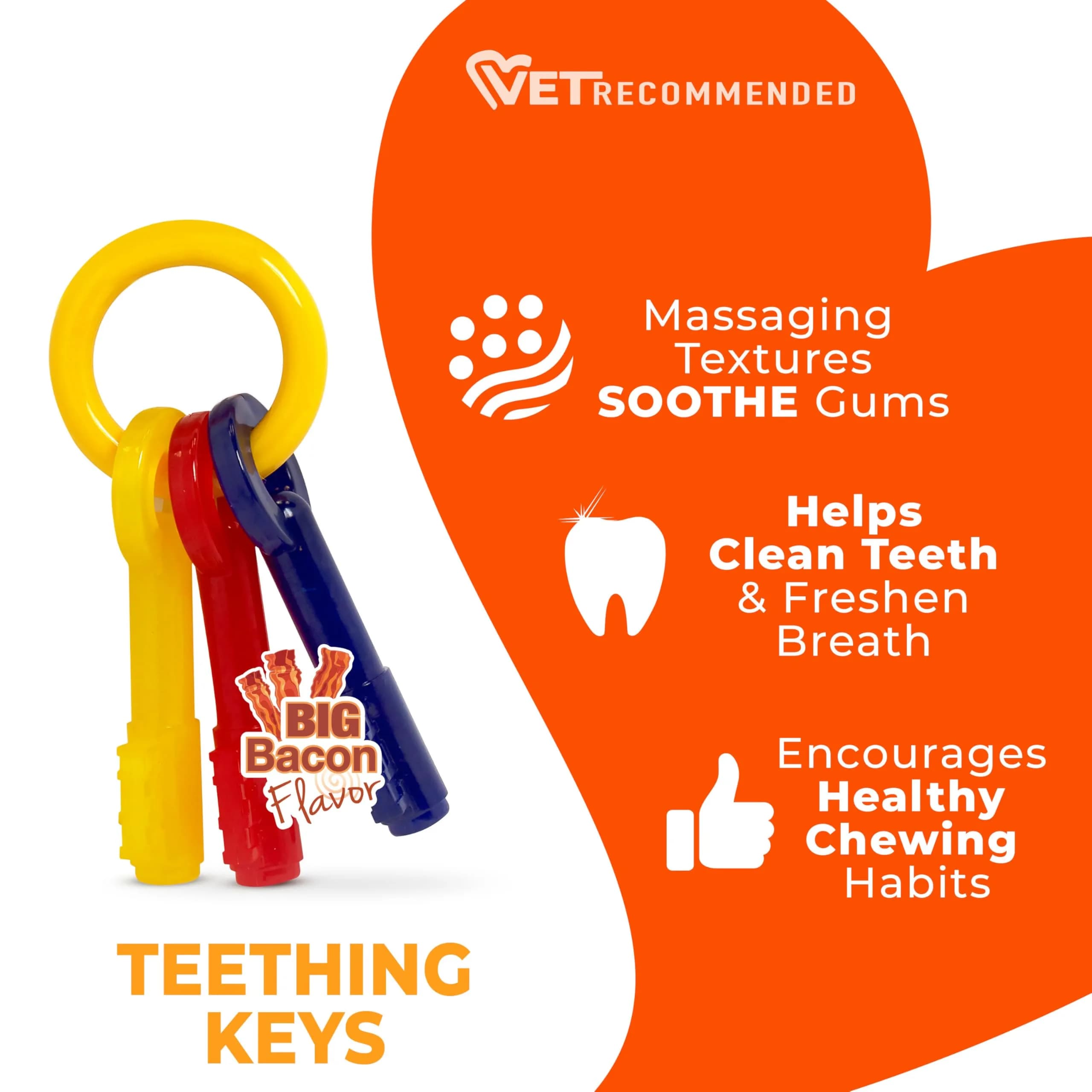 Nylabone Puppy Chew Teething Keys Dog Chew Toy, Bacon Flavor, X-Small | Soothes Gums, Cleans Teeth - view 4