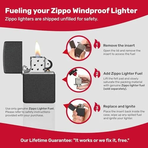 Zippo Classic Black Crackle Pocket Lighter - Windproof & Refillable Metal Lighter | Everyday Use, Made in USA thumbnail 8