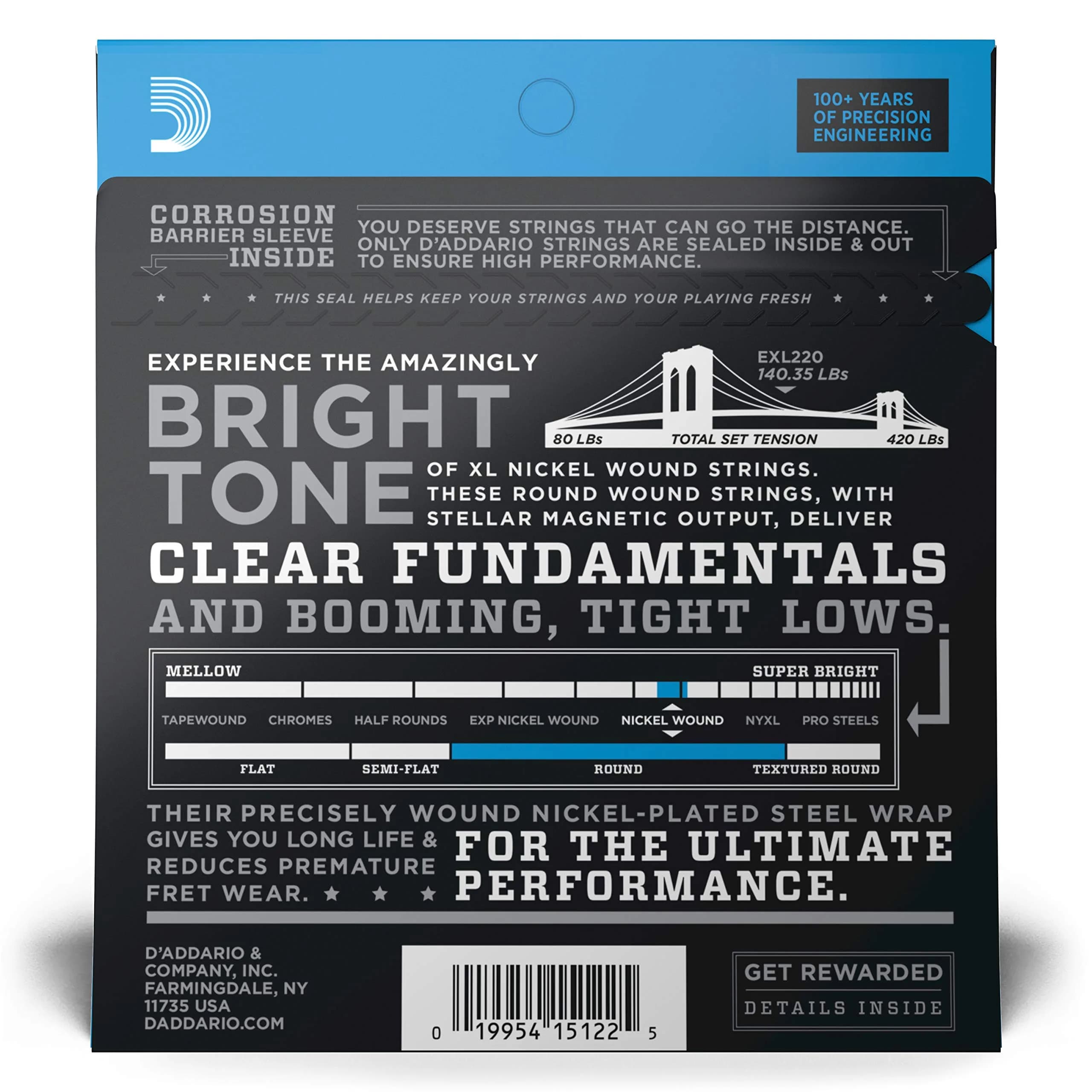 D'Addario XL Nickel Bass Guitar Strings 40-95, 4-String Set | Bright Tone, Consistent Feel - view 2