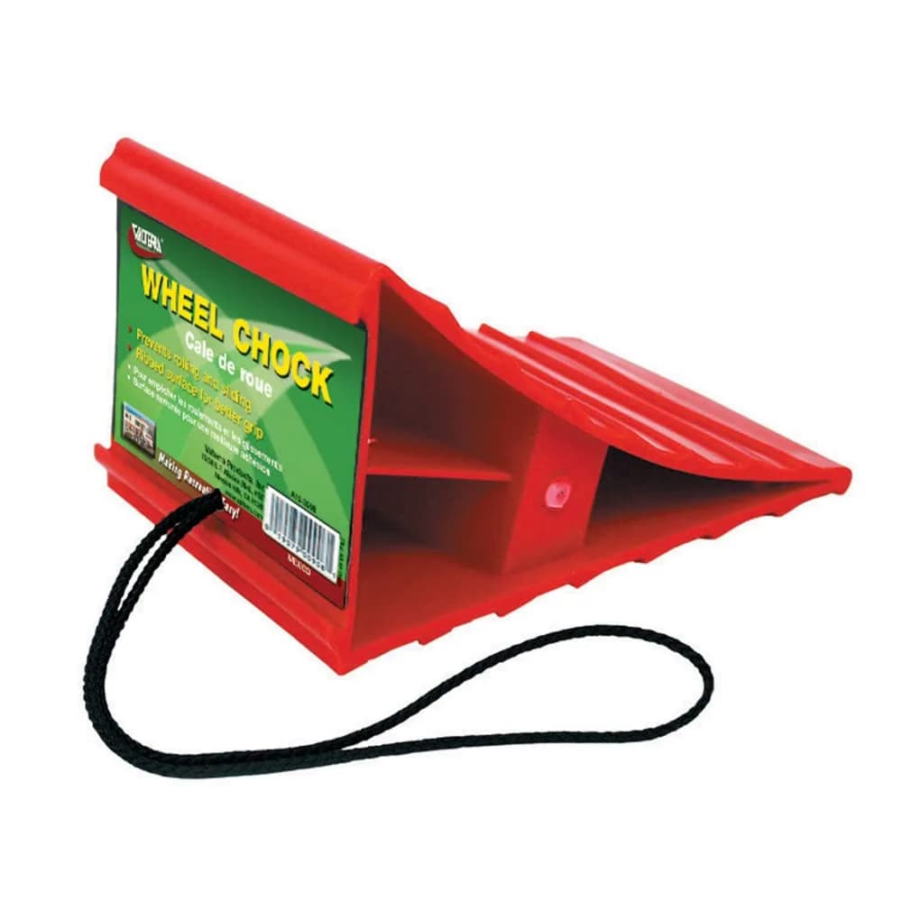 Valterra Red RV Wheel Chock with Nylon Cord | 19.05cm (7.5in) Length - main product image