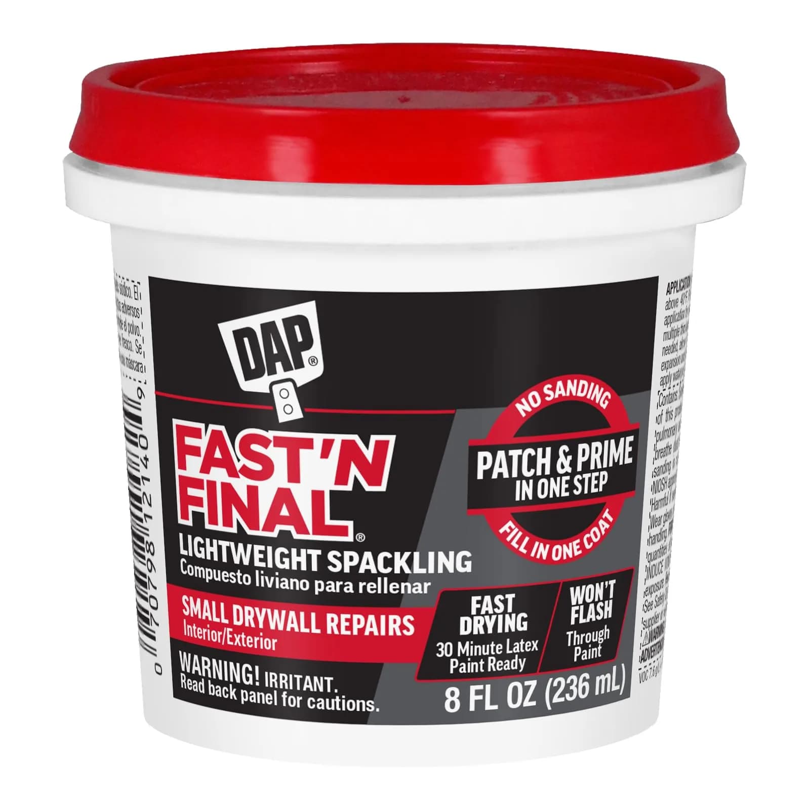 DAP Fast 'N Final Lightweight Spackling Paste White 227 g (8 Oz) | Patch and Prime in One Step