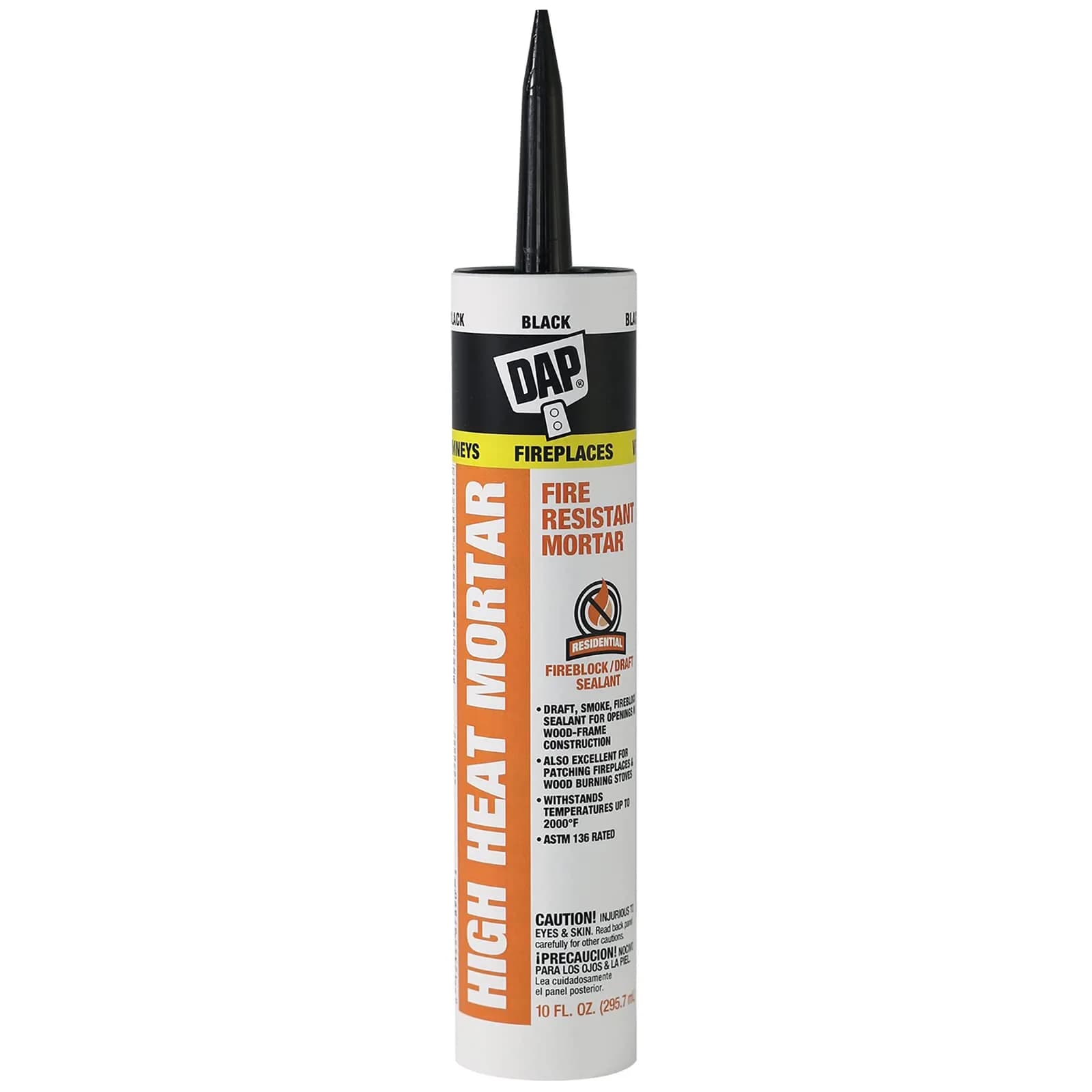 DAP High Heat Fire Resistant Mortar, 10 Oz, Black | ASTM E136 Non-Combustible Sealant for Firebrick & Fireplaces