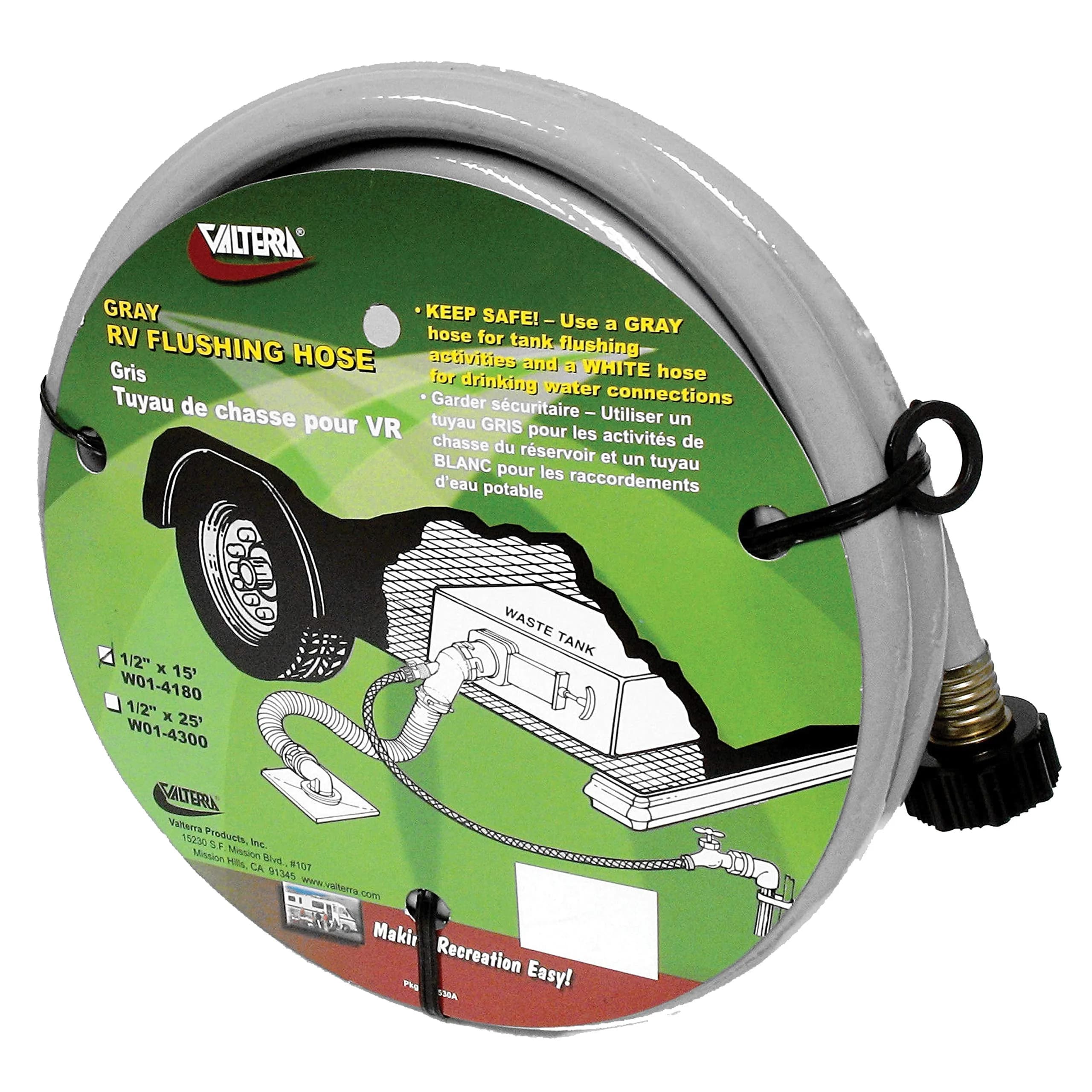 Valterra W01-4180 Flushing Hose 4.76 mm (1/2") x 4.57 m (15') Gray | RV Sewer Hose Flush — Gray