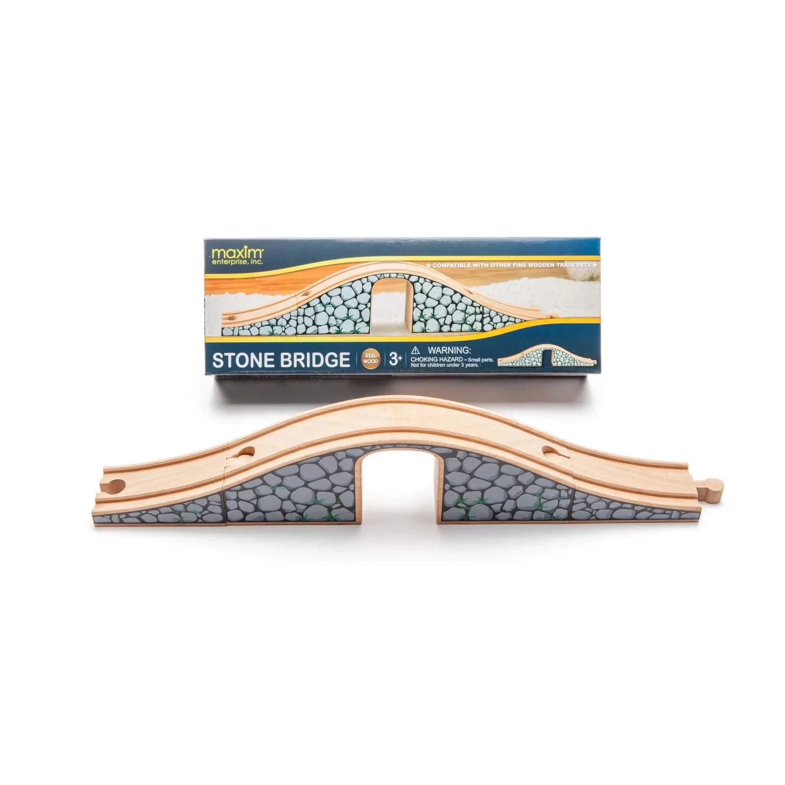 Maxim Enterprise Wooden Stone Bridge Set 3 Piece Over & Under Hardwood Toy Train Accessories | Compatible with Thomas & Friends and All Major Brands - main product image