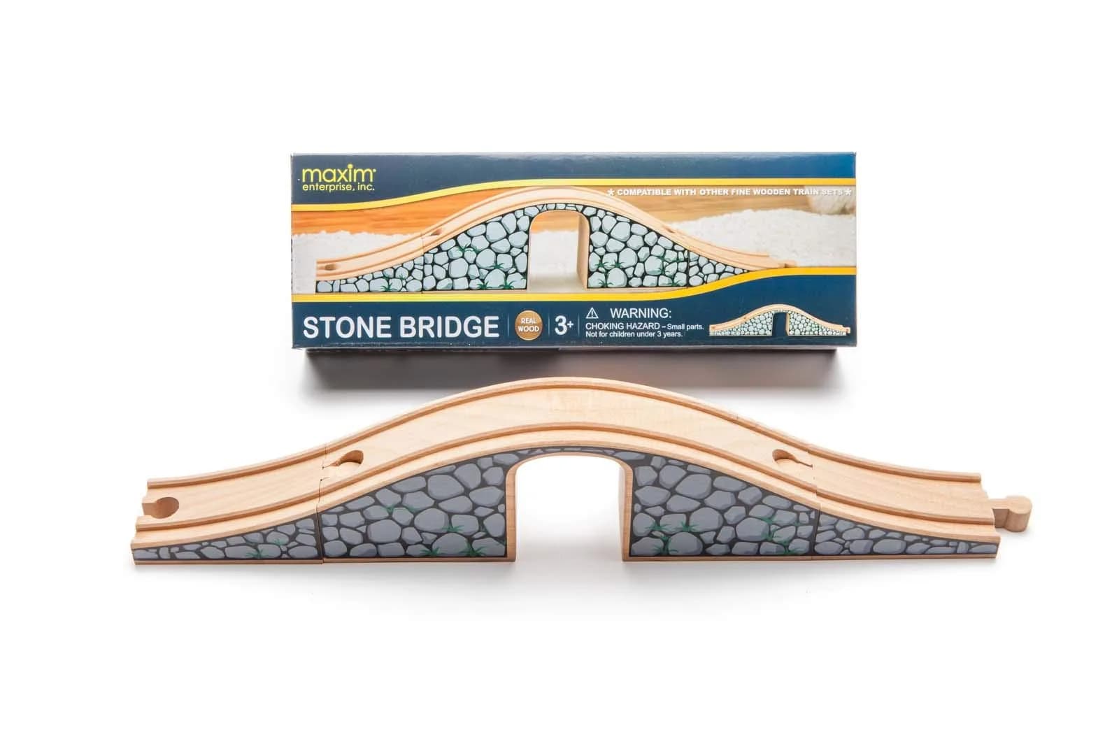 Maxim Enterprise Wooden Stone Bridge Set 3 Piece Over & Under Hardwood Toy Train Accessories | Compatible with Thomas & Friends and All Major Brands - main product image