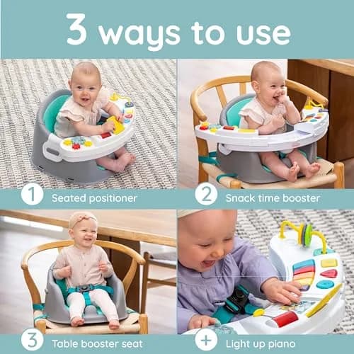 Infantino Music & Lights 3-in-1 Discovery Seat & Booster, Teal | Grows from play to mealtime thumbnail 2