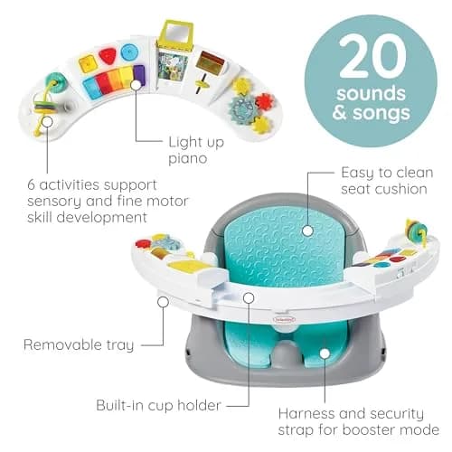 Infantino Music & Lights 3-in-1 Discovery Seat & Booster, Teal | Grows from play to mealtime thumbnail 3