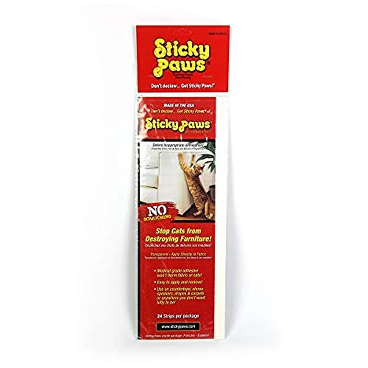 Pioneer Pet Sticky Paws Cat Training Aid - Deter Scratching - Transparent Sticky Sheets (2" x 12") — Red