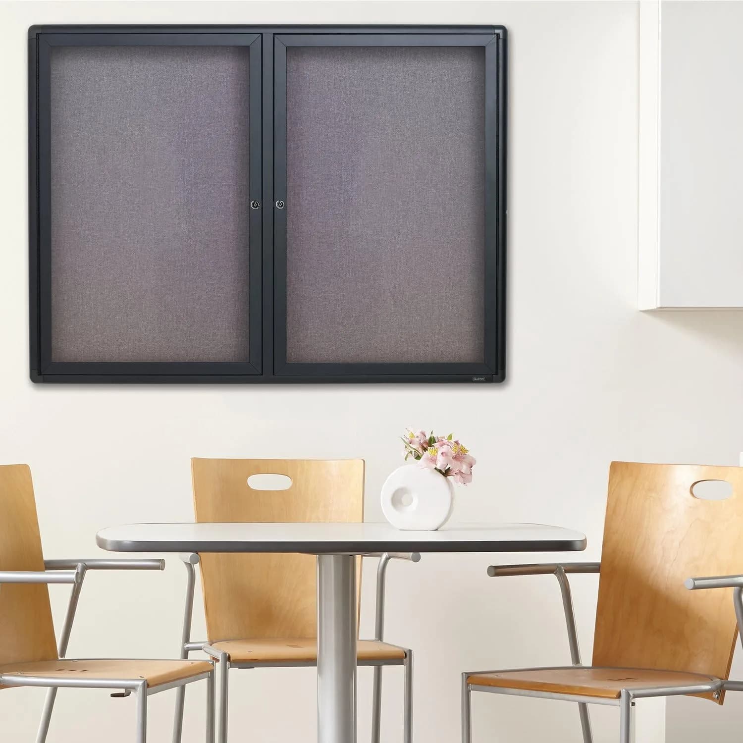 Quartet 6' x 4' Enclosed Fabric Bulletin Board with Lockable Doors | Graphite Frame - view 5