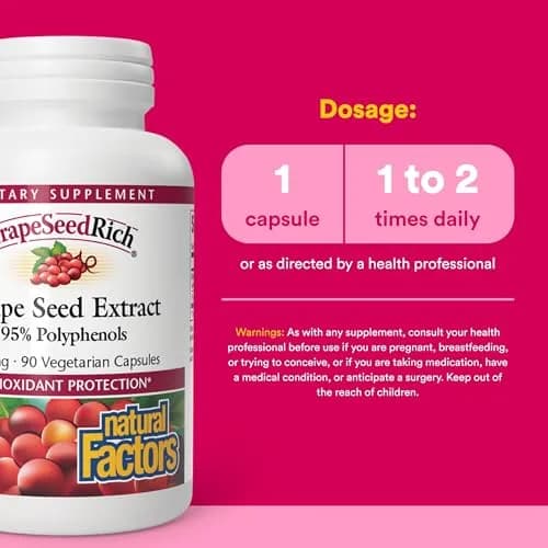 Natural Factors Grape Seed Extract 100 mg 90 Vegetarian Capsules | Antioxidant Support for Circulation & Eye Health thumbnail 3
