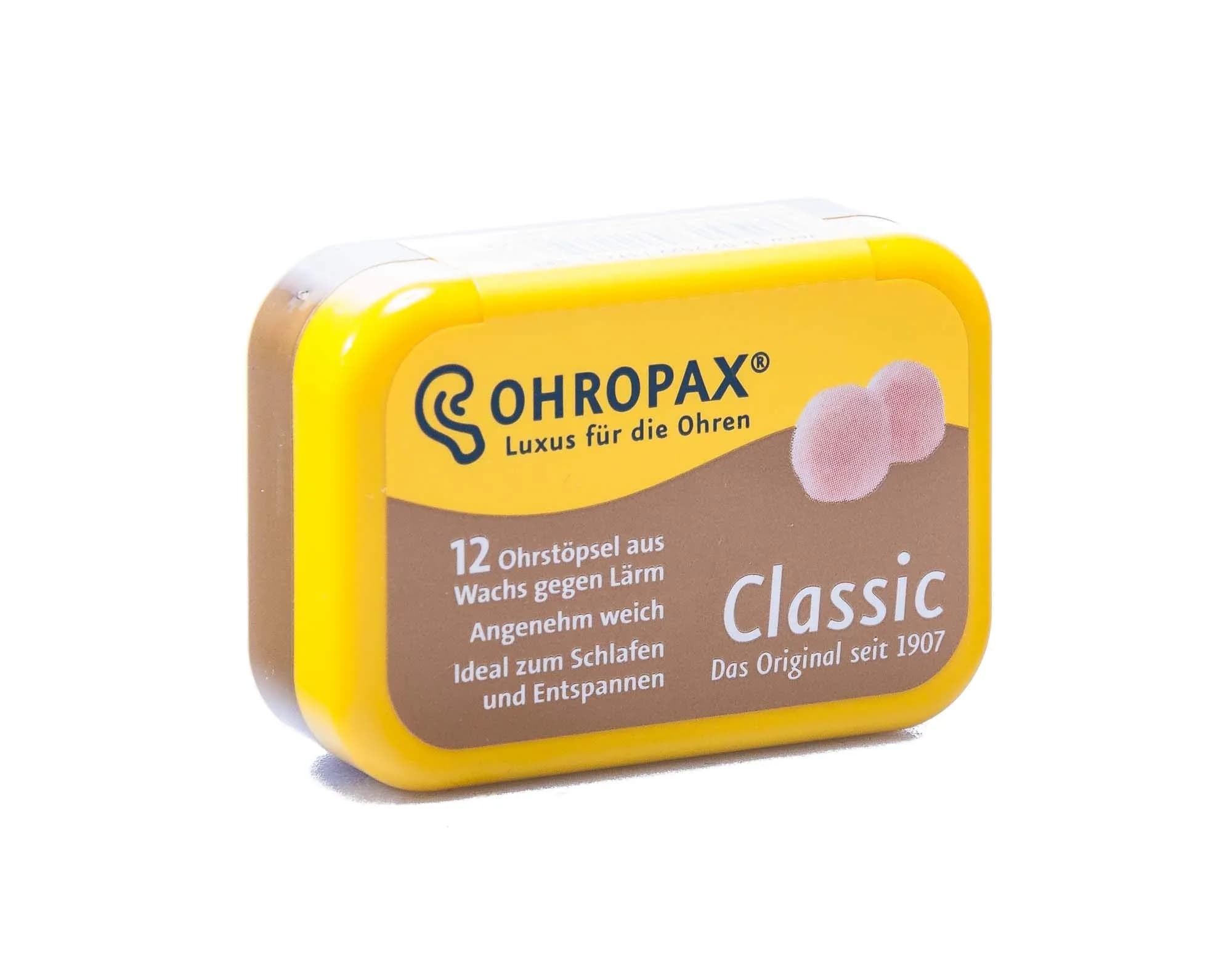 OHROPAX Wax Ear Plugs, 12 Pair | Noise Reduction 23dB, Water Protection for Swimmers — Nude