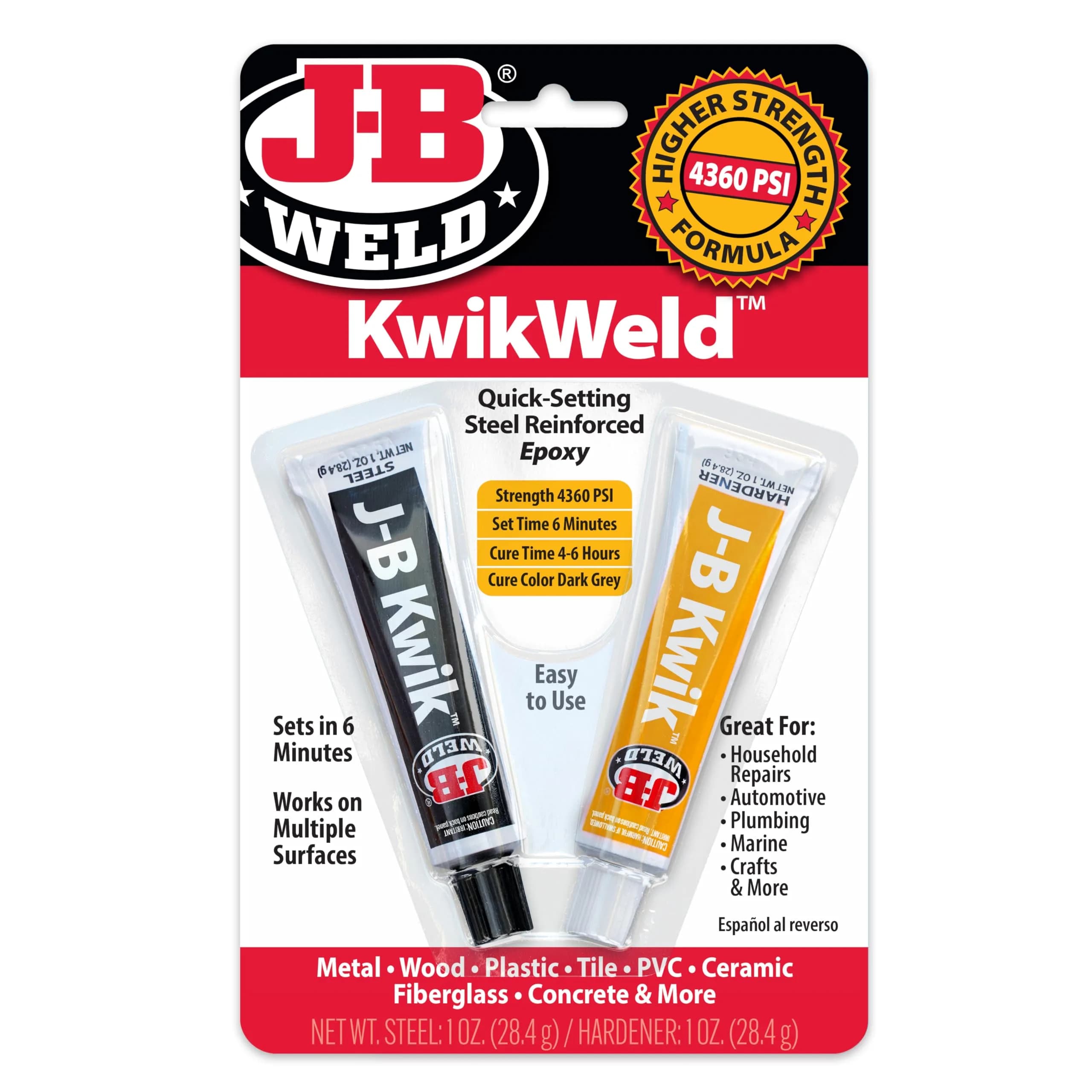 J-B Weld KwikWeld Quick Setting Steel Reinforced Epoxy 2 oz (59 ml) | Fast-Setting Metal Repair Adhesive - main product image
