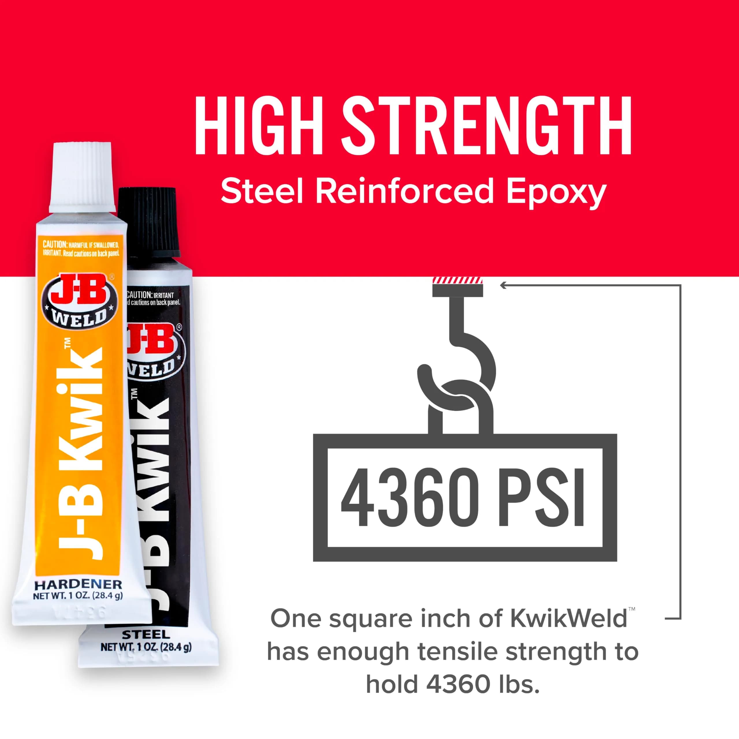 J-B Weld KwikWeld Quick Setting Steel Reinforced Epoxy 2 oz (59 ml) | Fast-Setting Metal Repair Adhesive - view 3