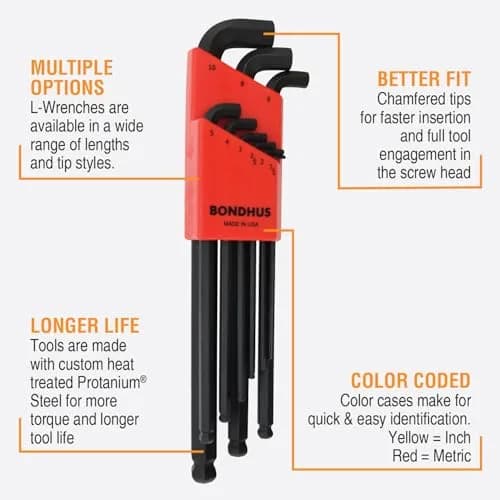 Bondhus 20599 Stubby Ball End Hex Key Set 1.5-10mm (0.050-3/8") | 20% Stronger Protanium Steel thumbnail 2