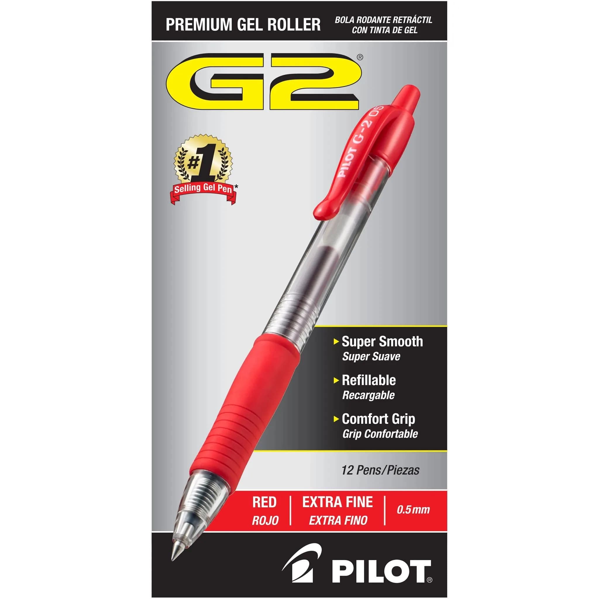 Pilot G2 Premium Retractable Gel Pens, Extra Fine Point, 0.5mm Red Ink, 12-Pack | Smooth Writing Instrument - view 2