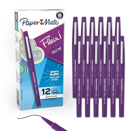 Paper Mate Flair Felt Tip Pens, Medium Point (0.7mm), Vivid Purple, 12 Count | Bright, Smear-Resistant Marking Pen for Classroom & Office thumbnail 1