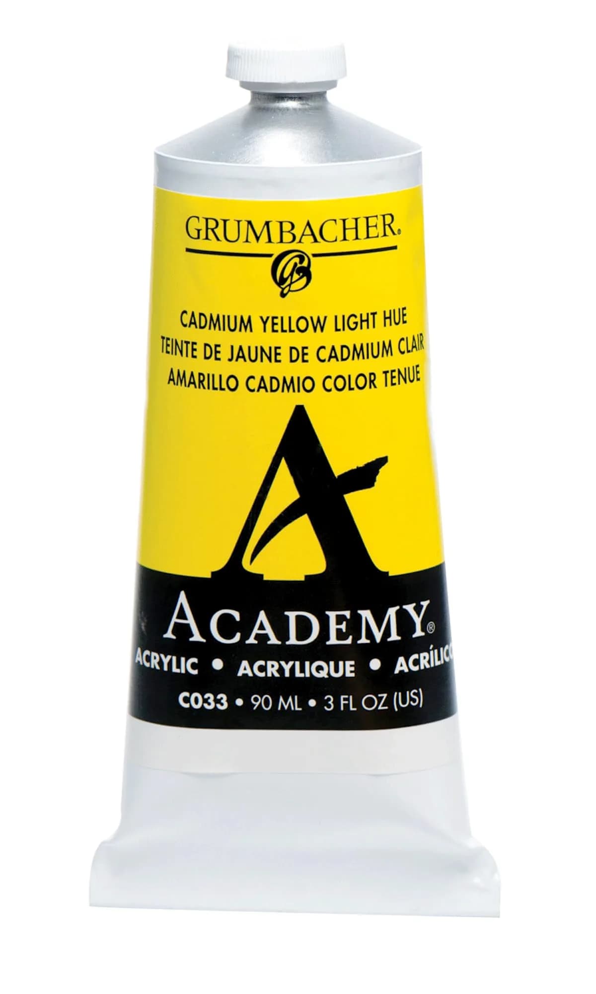 Grumbacher Academy Acrylic Paint Gloss Cadmium Yellow Medium Hue 90ml (3 Fl Oz) | ASTM Lightfastness 1-Excellent — Cadmium Yellow Light / Yellows