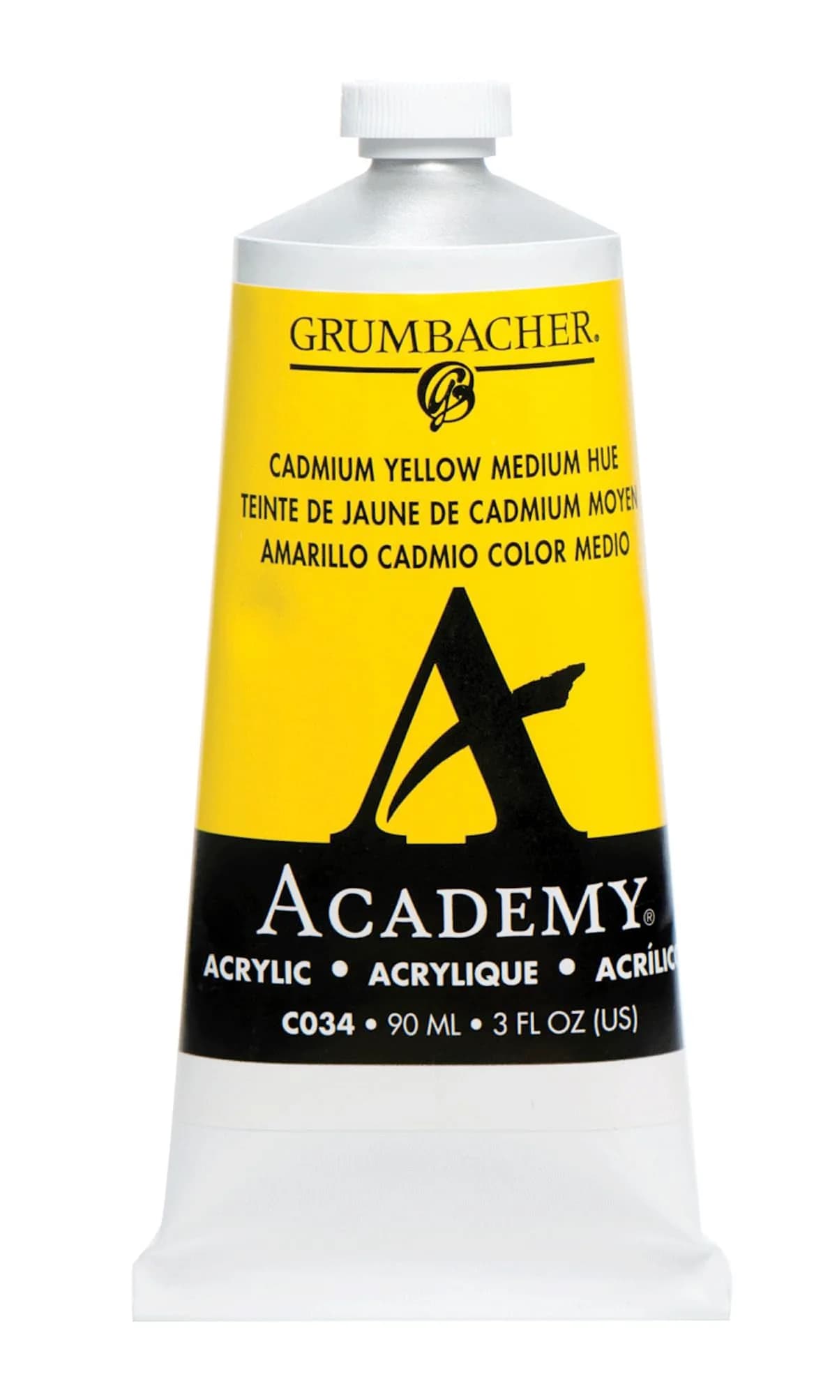 Grumbacher Academy Acrylic Paint Gloss Cadmium Yellow Medium Hue 90ml (3 Fl Oz) | ASTM Lightfastness 1-Excellent