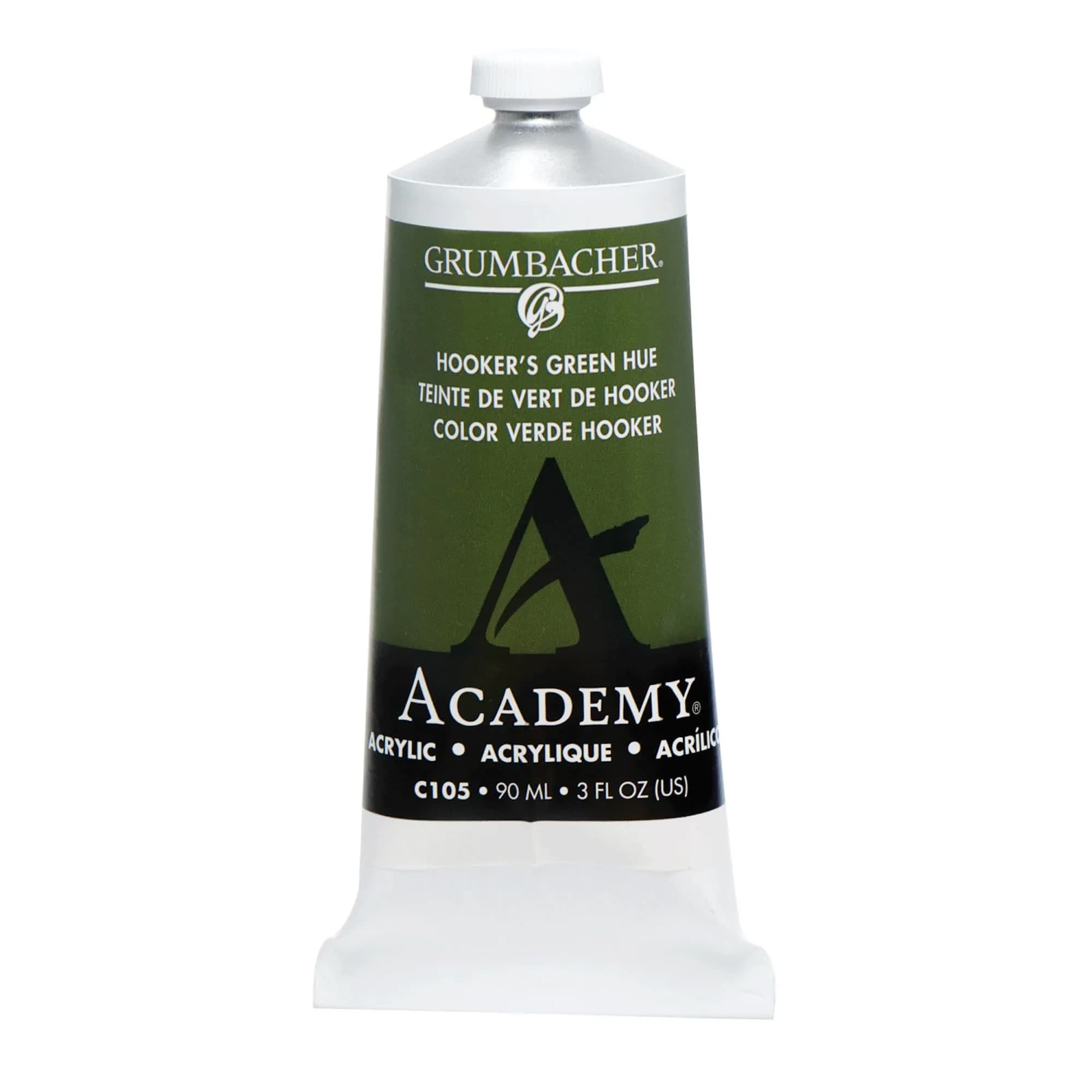 Grumbacher Academy Acrylic Paint, Gloss, 90ml (3 Fl Oz) | ASTM Lightfastness 1 — Hooker's Green / Greens