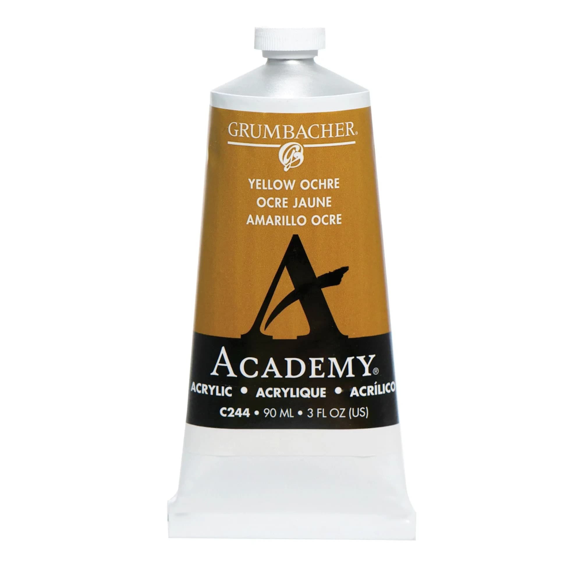 Grumbacher Academy Acrylic Paint Gloss Yellow Ochre Light Hue 90ml (3 Fl Oz) | ASTM Lightfast Rating 1-Excellent — Yellow Ochre Light