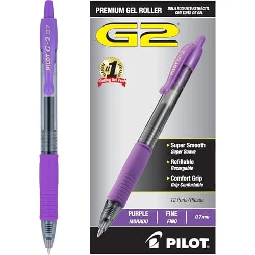 Pilot G2 Premium Gel Roller Pens, Fine Point 0.7 mm, Purple Ink, Pack of 12 | Smooth Ink Flow Writing Instrument thumbnail 1