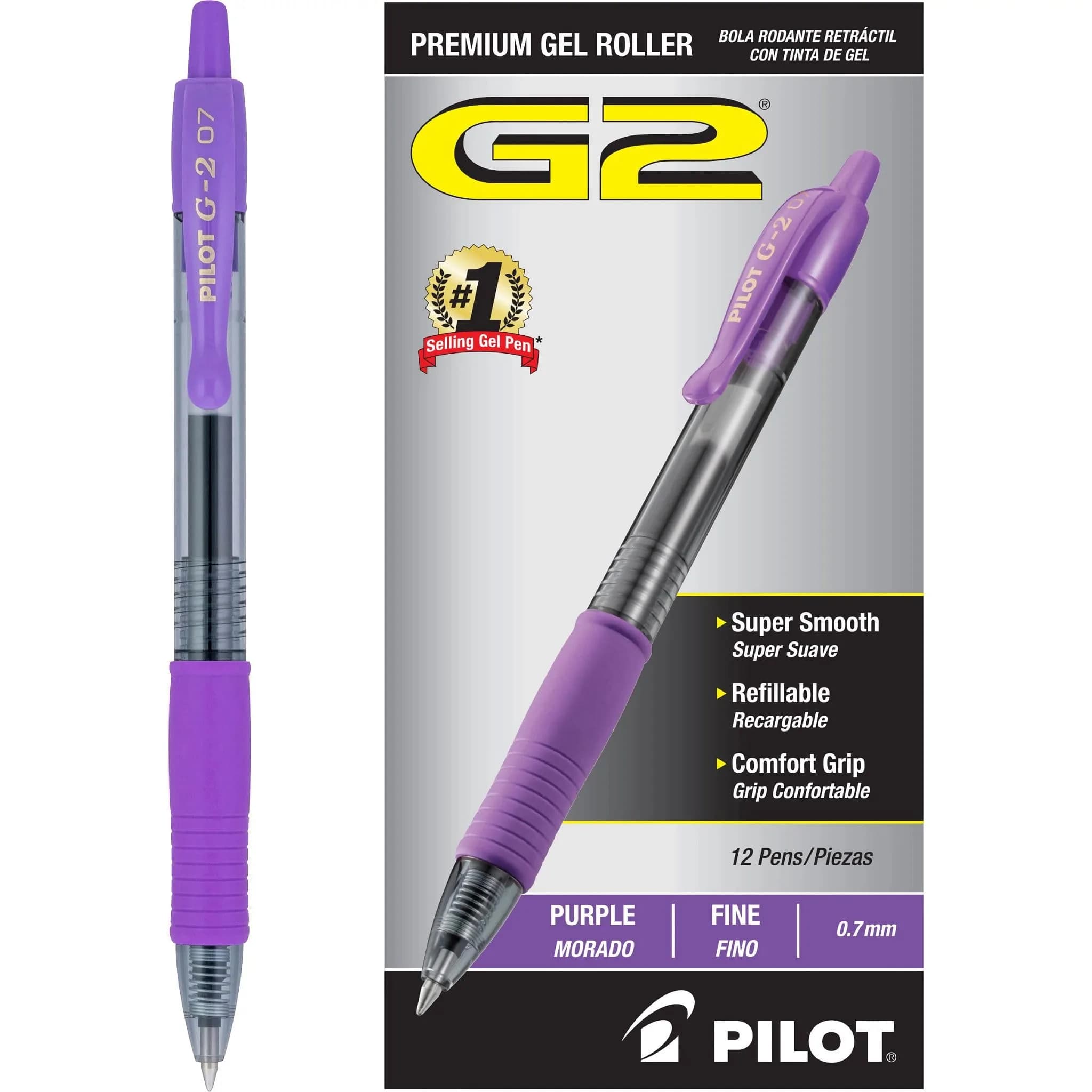 Pilot G2 Premium Gel Roller Pens, Fine Point 0.7mm, Iris Purple Ink, Pack of 12 | Smooth Writing for Students & Office - main product image