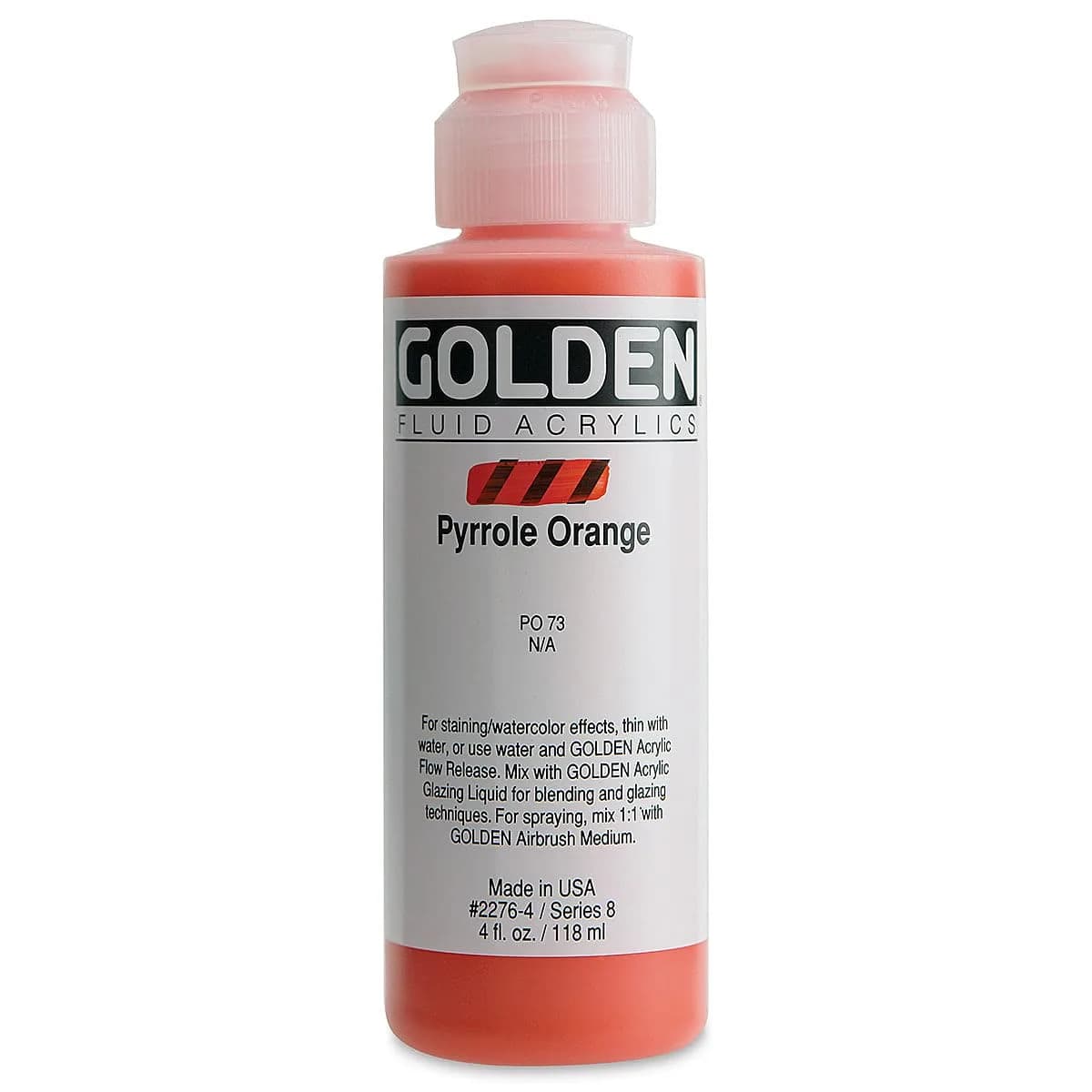 Golden Artist Colors Fluid Acrylic Paint 4 fl oz (118 ml) Pyrrole Orange | High-Quality Pigment Load - main product image