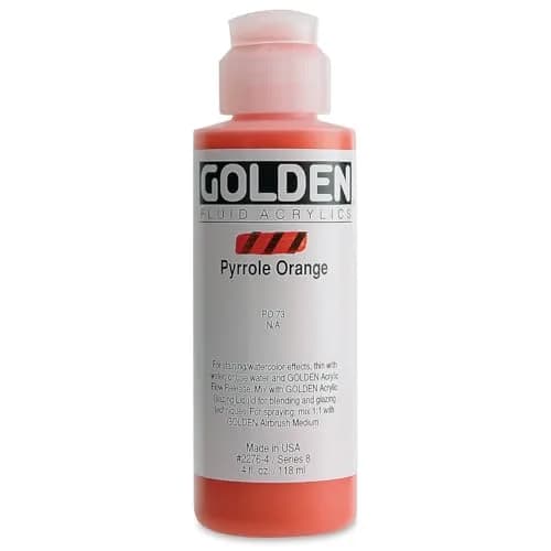 Golden Artist Colors Fluid Acrylic Paint 4 fl oz (118 ml) Pyrrole Orange | High-Quality Pigment Load thumbnail 1
