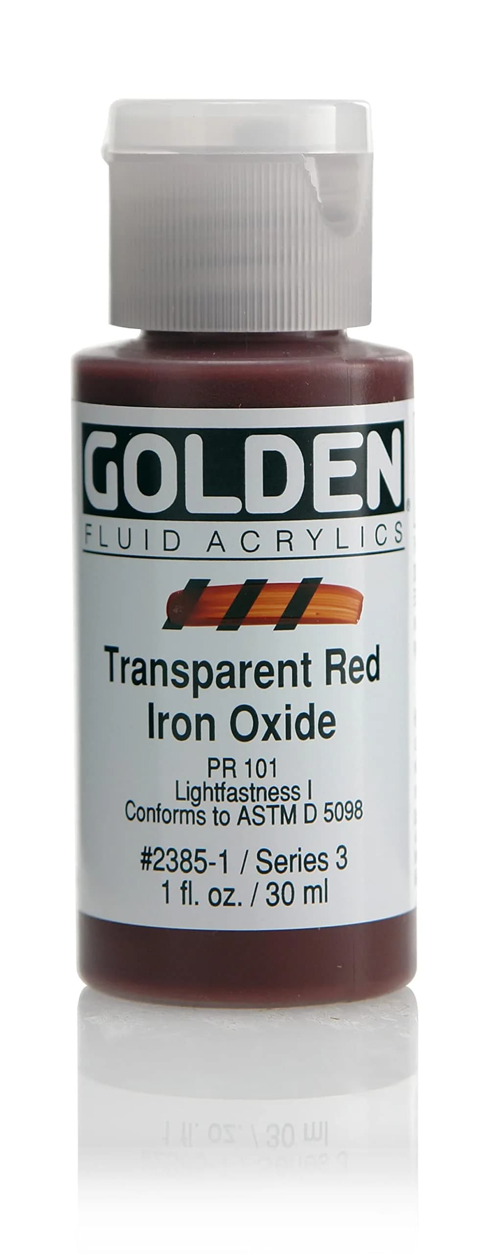 Golden Fluid Acrylic Paint Transparent Red Iron Oxide 30ml (1 Fl Oz) | Professional Grade, Fast-Drying, Matte Finish — Transparent Red Oxide