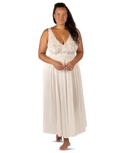 Shadowline Women’s Ivory Long Lace Bodice Nightgown | Elegant Sleepwear from USA, 53” Length, Sleeveless thumbnail 1