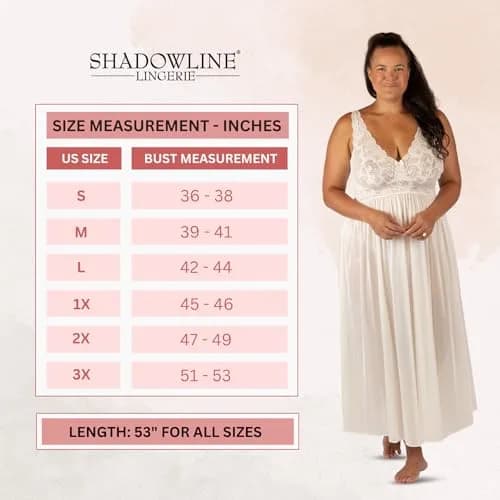 Shadowline Women’s Ivory Long Lace Bodice Nightgown | Elegant Sleepwear from USA, 53” Length, Sleeveless thumbnail 6