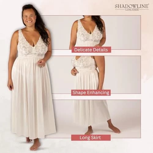 Shadowline Women’s Ivory Long Lace Bodice Nightgown | Elegant Sleepwear from USA, 53” Length, Sleeveless thumbnail 3