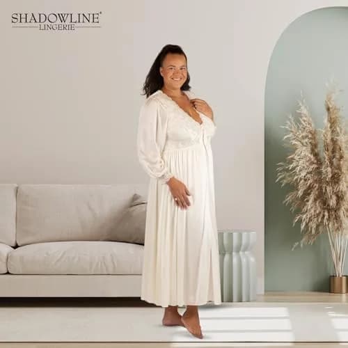 Shadowline Plus Size Silhouette 54 Inch Long Sleeve Ivory Coat | Feminine Vintage Style thumbnail 5