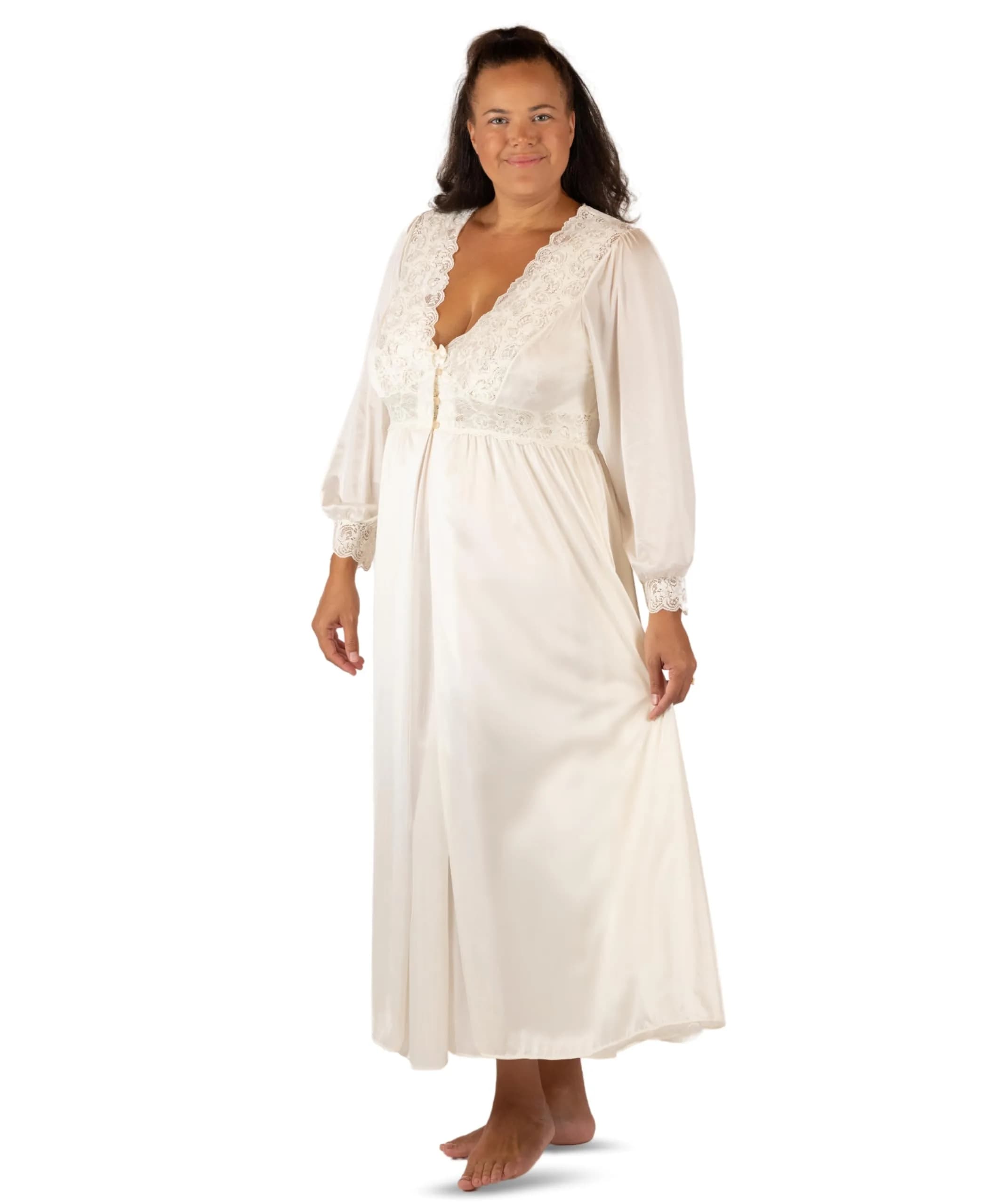 Shadowline Plus Size Silhouette 54 Inch Long Sleeve Ivory Coat | Feminine Vintage Style - main product image