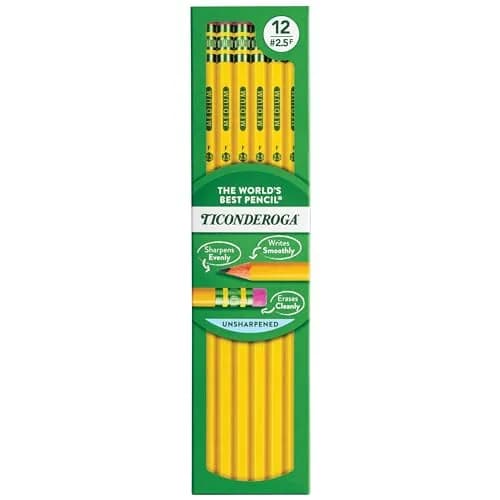 Ticonderoga Wood-Cased Pencils, Unsharpened, #2.5 F Medium, Yellow, 12 Count thumbnail 1