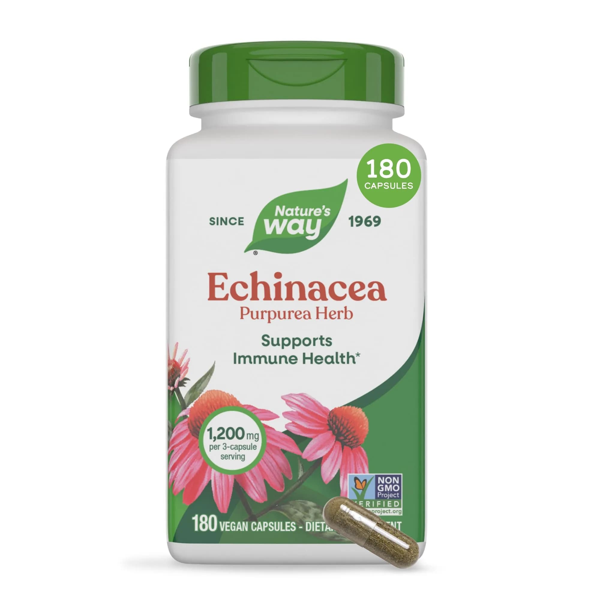 Nature's Way Echinacea Purpurea Herb Capsules 180ct | 1200 mg per Serving for Immune Support — Natural